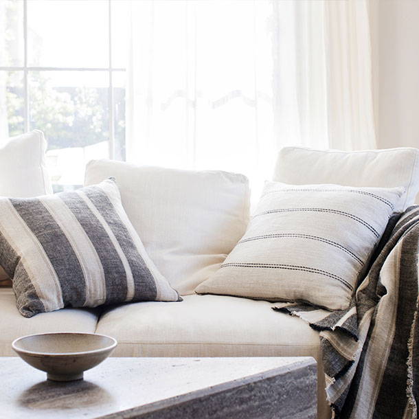 Pillows styled with the Mira linen pillow covers 