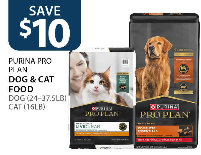 $10 off Purina Pro Plan Dog (24–37.5lb) and Cat (16lb) Food