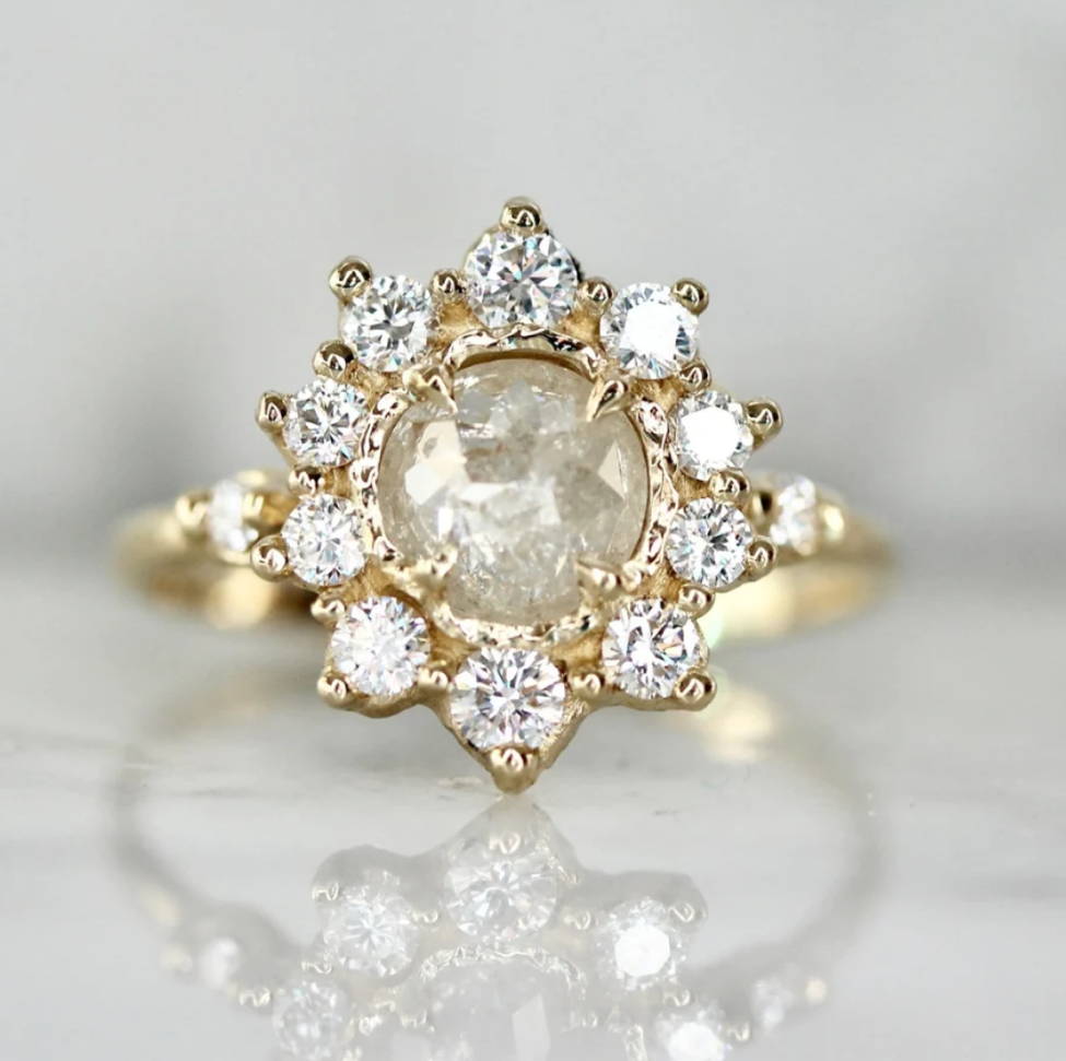 icy round rose cut diamond ring