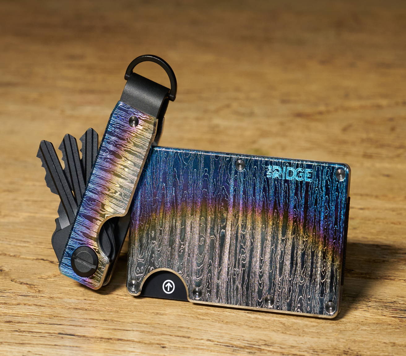 ridge burnt damascus keycase and wallet