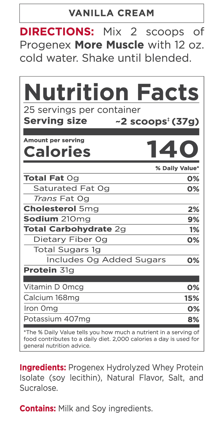 Vanilla Cream More Muscle Nutrition Label