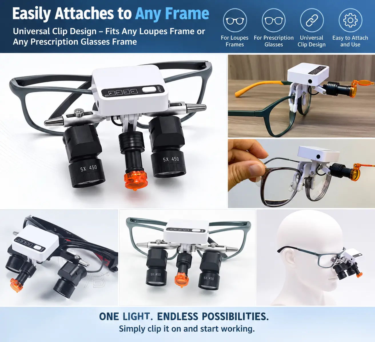 ADAE Pro 2 wireless LED headlight easily attaches to any frame