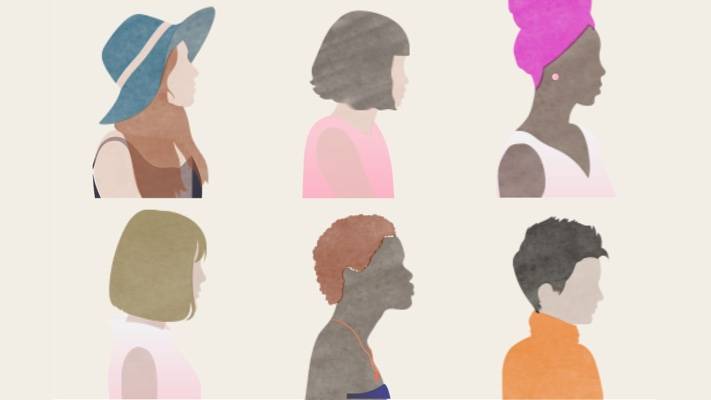 Minimalist art work of different women from different cultures and parts of the world. 