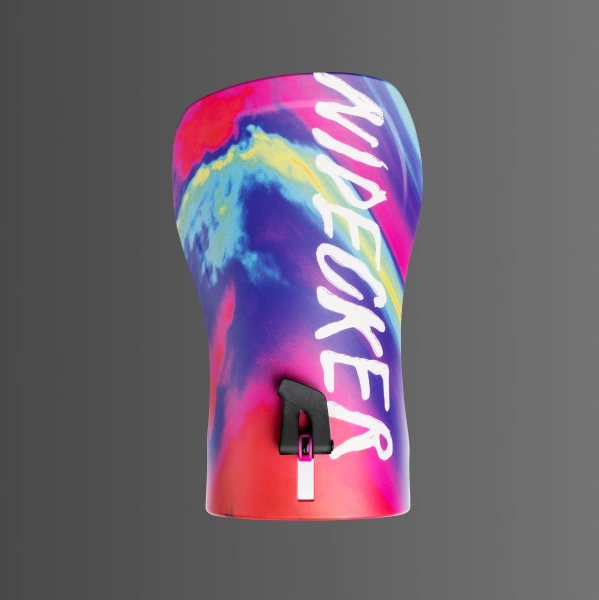 Colorful knee brace with the word 