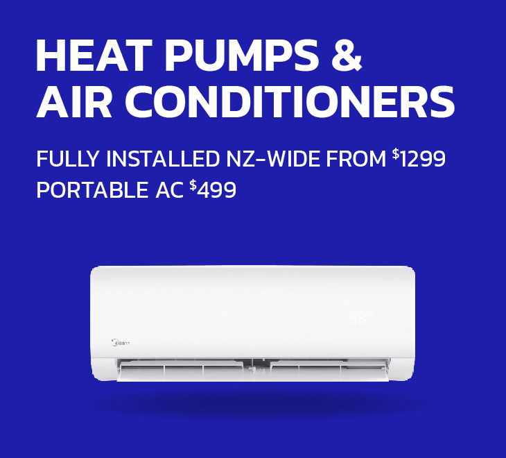 Heat pumps and air conditioners advertisement with pricing information.