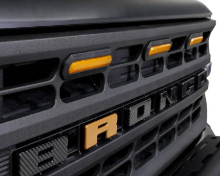 IAG I-Line 3pc Amber Grille Light Kit for 2021+ Ford Bronco - Lights Installed 2