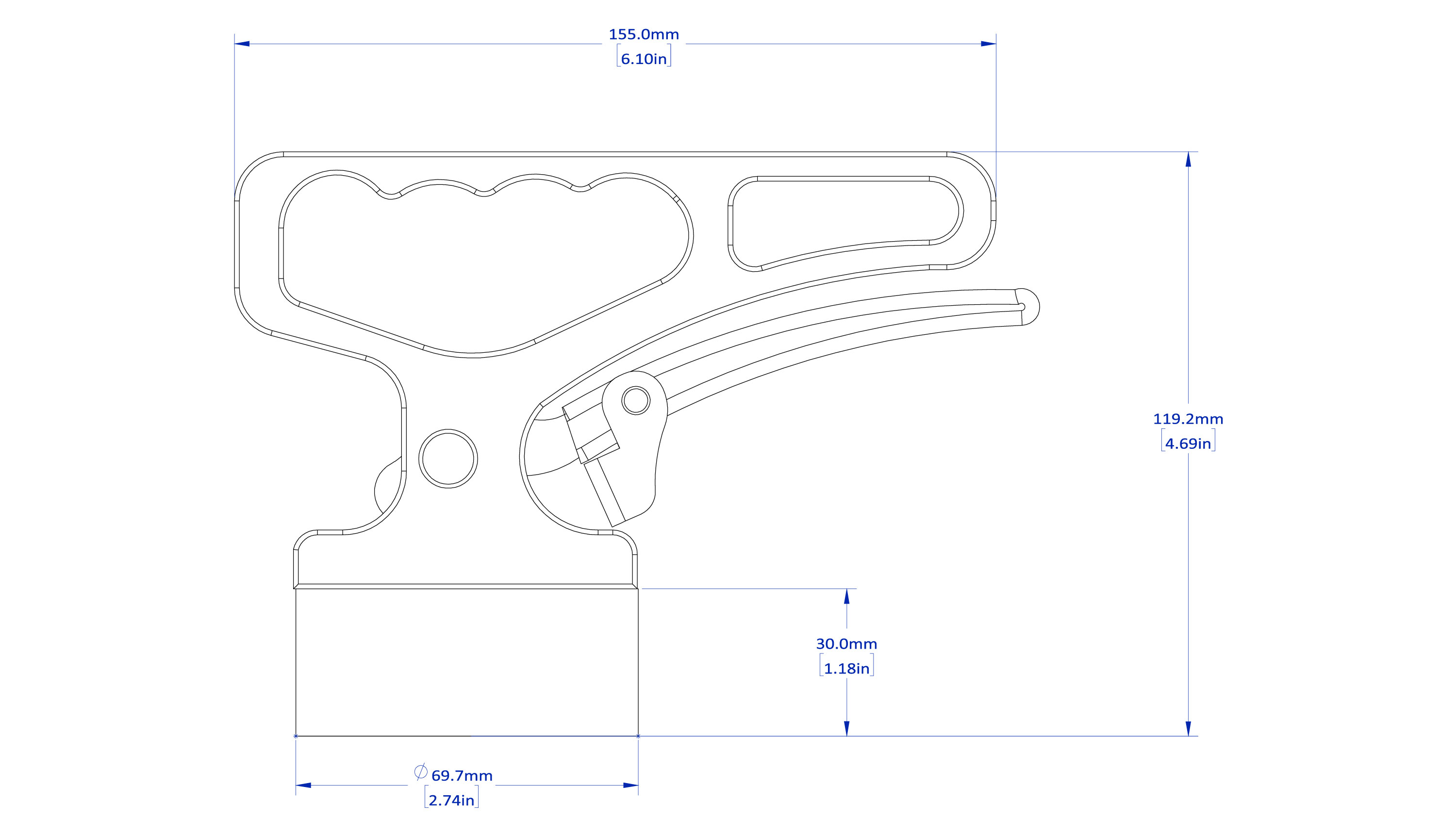Diagram of a tool handle with measurements.