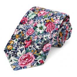 Pink and blue floral wedding tie
