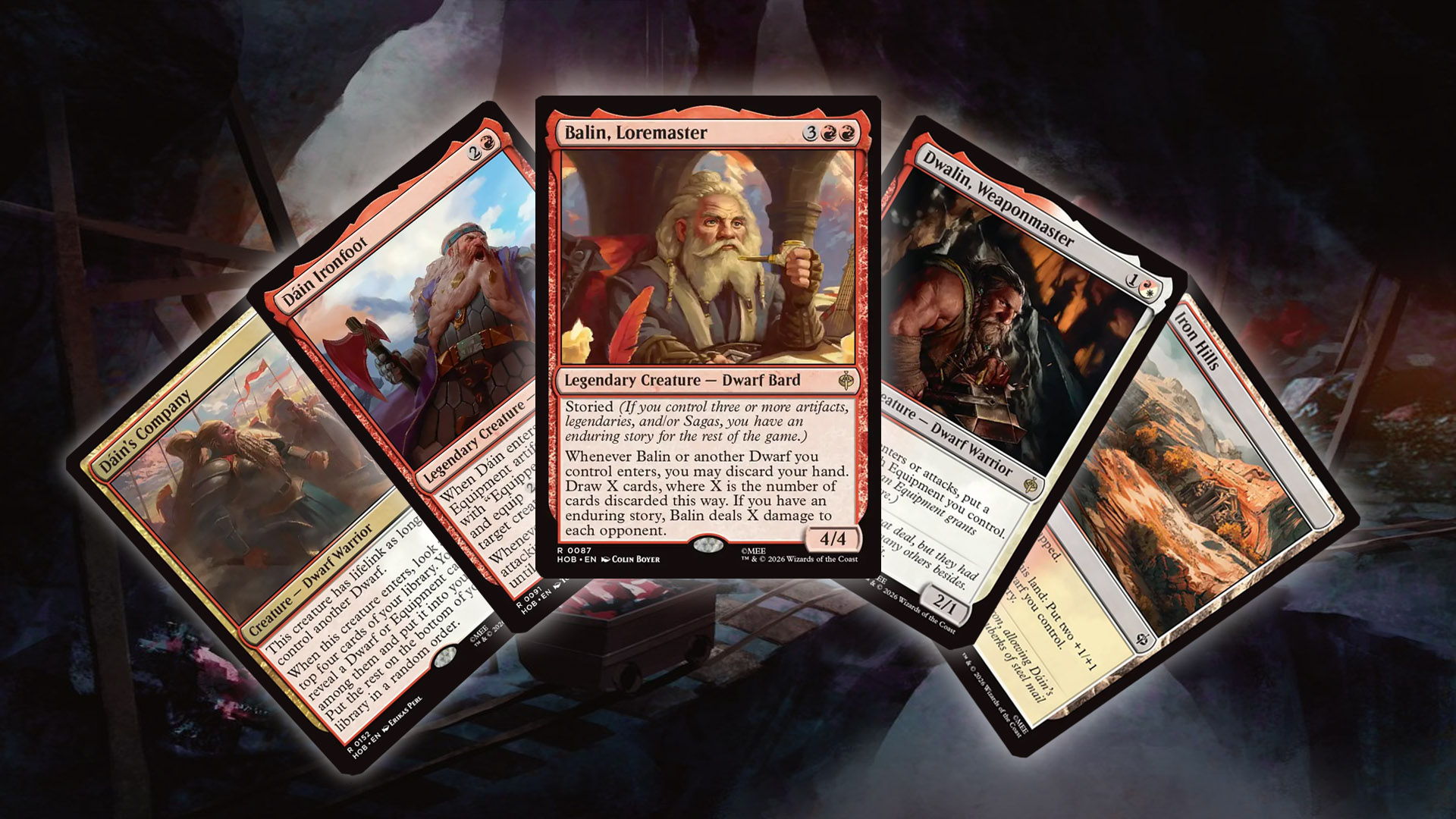 A selection of five additional Dwarf Typal cards from the MTG The Hobbit expansion.