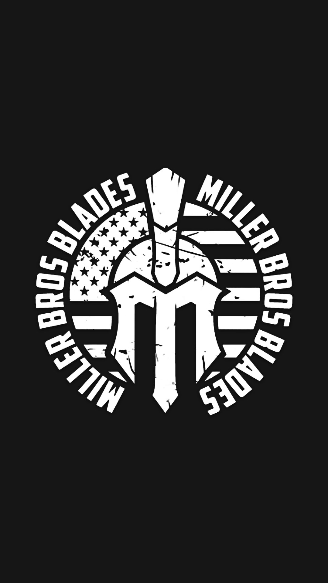 Logo of Miller Bros Blades featuring a Spartan helmet and American flag design.