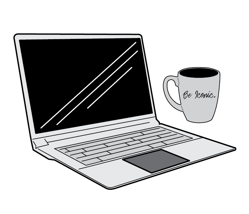 Laptop open with coffee mug next to it