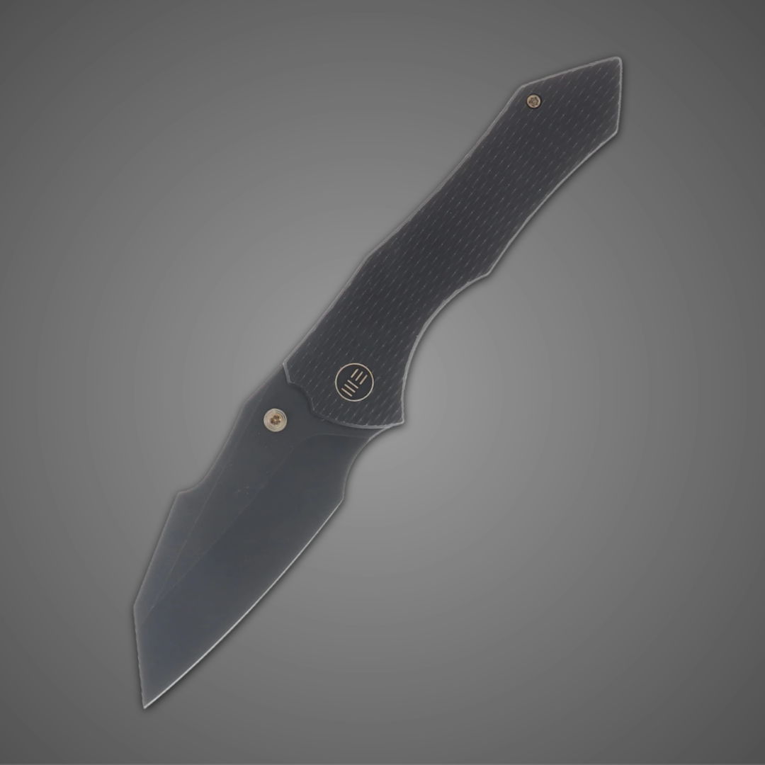 A sleek, modern folding knife with a black blade.