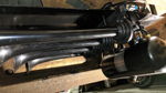 Four black train horns horizontal air tank rusty frame rails wheel well brass fittings Pat's GMC Savana 127H gallery photo 3