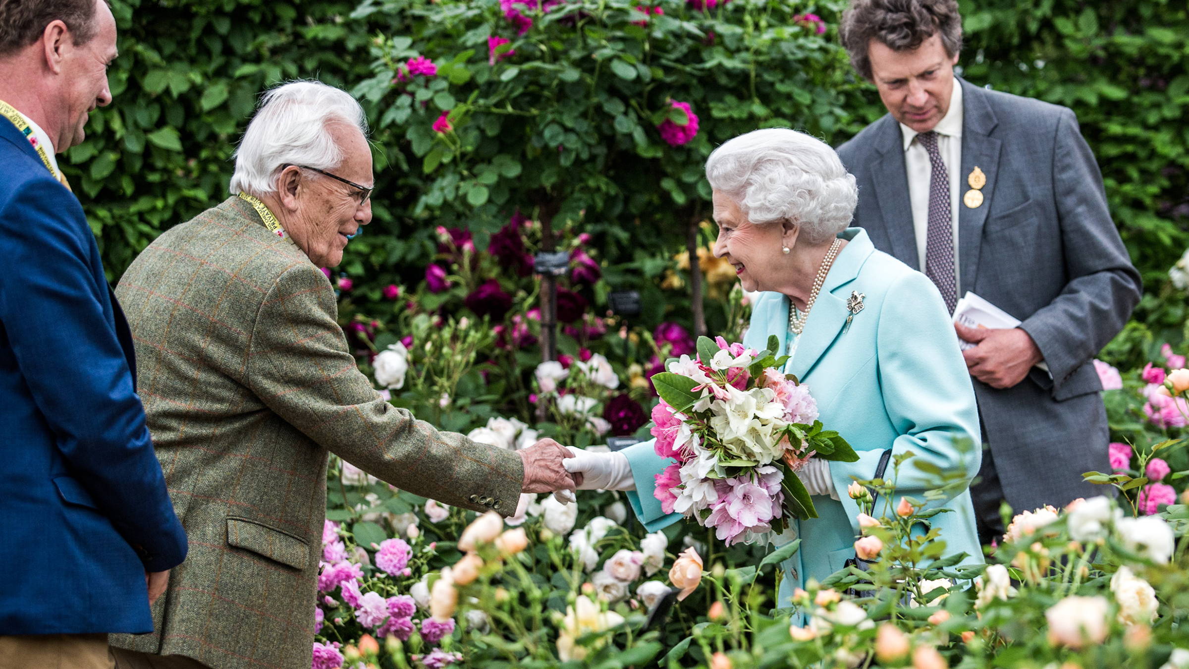David C H Austin greets Her Majesty Queen Elizabeth II at Chelsea Flower Show