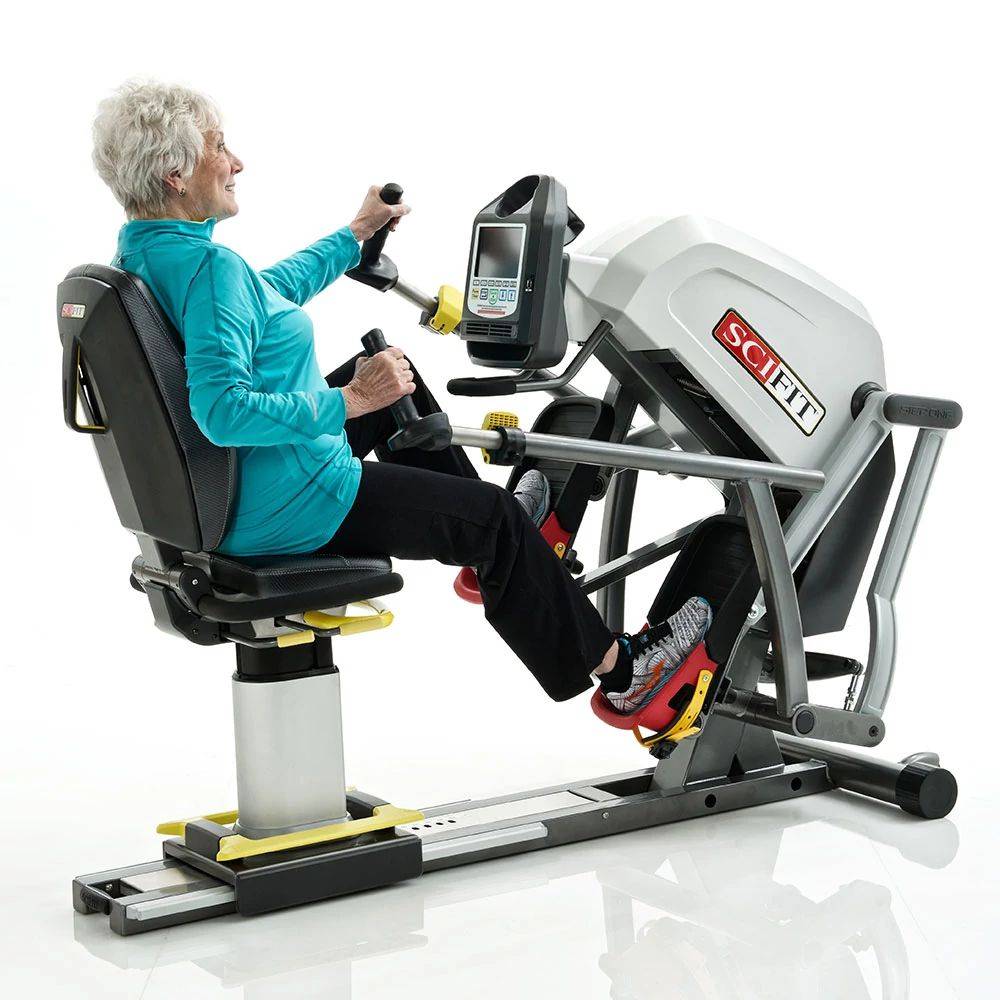 Woman exercising on SciFit StepOne Recumbent Stepper 
