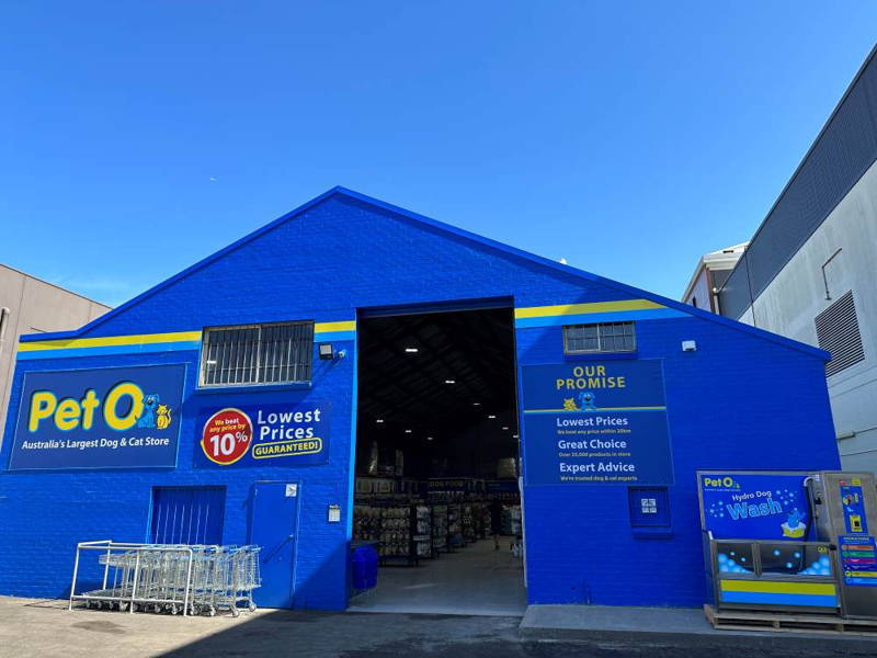 Exterior view of the PetO pet store in Caringbah, Sydney.