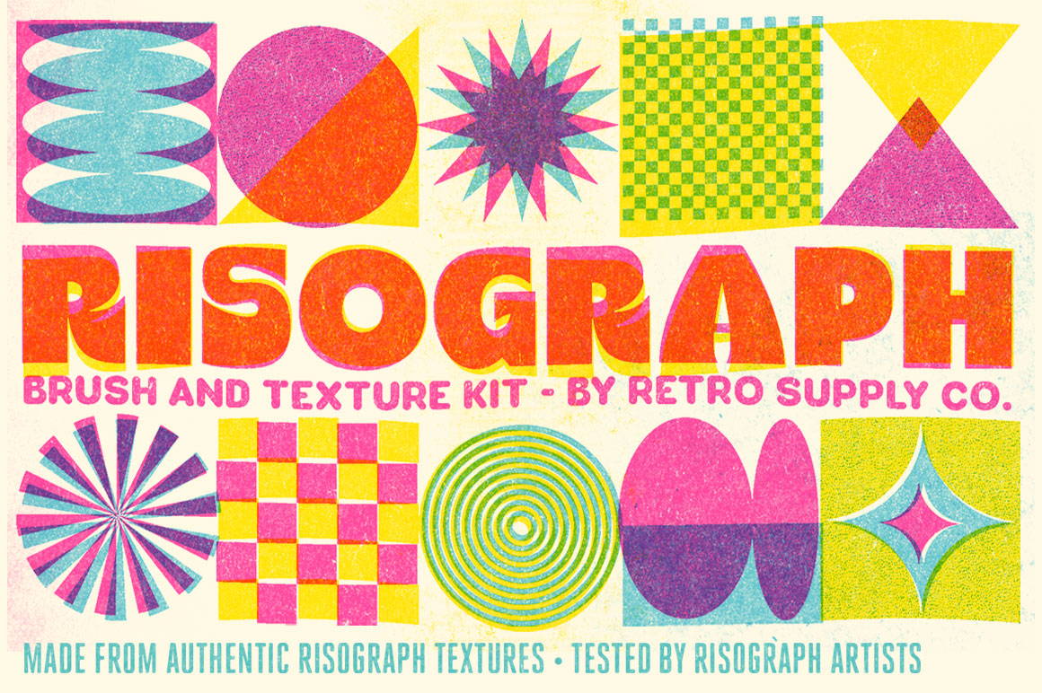 Risograph brushes for Photoshop by RetroSupply.