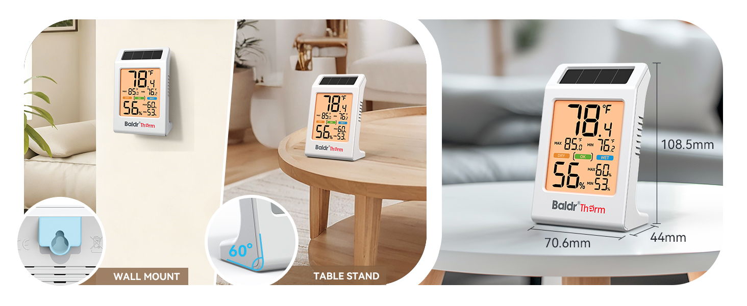 Digital thermometer displayed in a home setting with temperature readings.