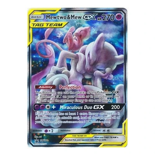 Pokémon card featuring Mewtwo and Mew Tag Team GX.