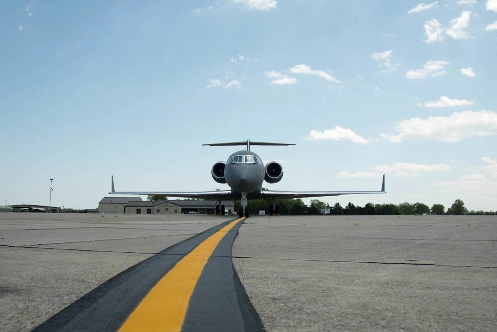 A Chilean Air Force Gulfstream IV sits on the flight line at Dover Air Force Base, Delaware, May 13, 2020. The U.S. Air Force and the Chilean Air Force continue the partnership throughout the battle against COVID-19. The Chilean Air Force made a stop in a Gulfstream IV to unload and load cargo, sharing inventory between partner nations. (U.S. Air Force photo by Airman 1st Class Faith Schaefer)