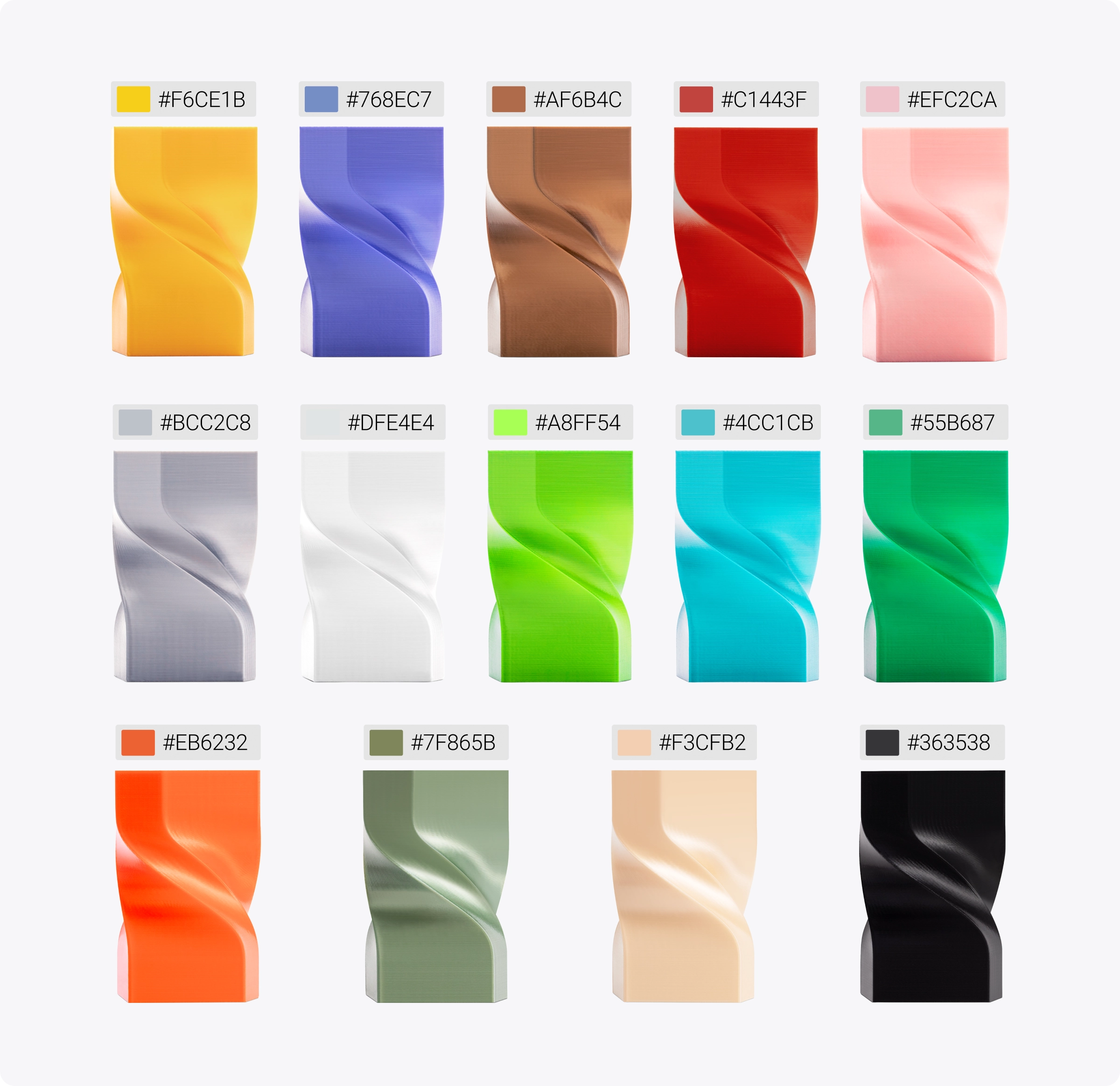 Color swatches displayed in a grid format with corresponding color codes.