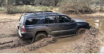 Dark blue Toyota 4Runner off-roading through deep mud pit wooded area Trevor's 2005 4 Runner Dixie musical horn gallery photo 2