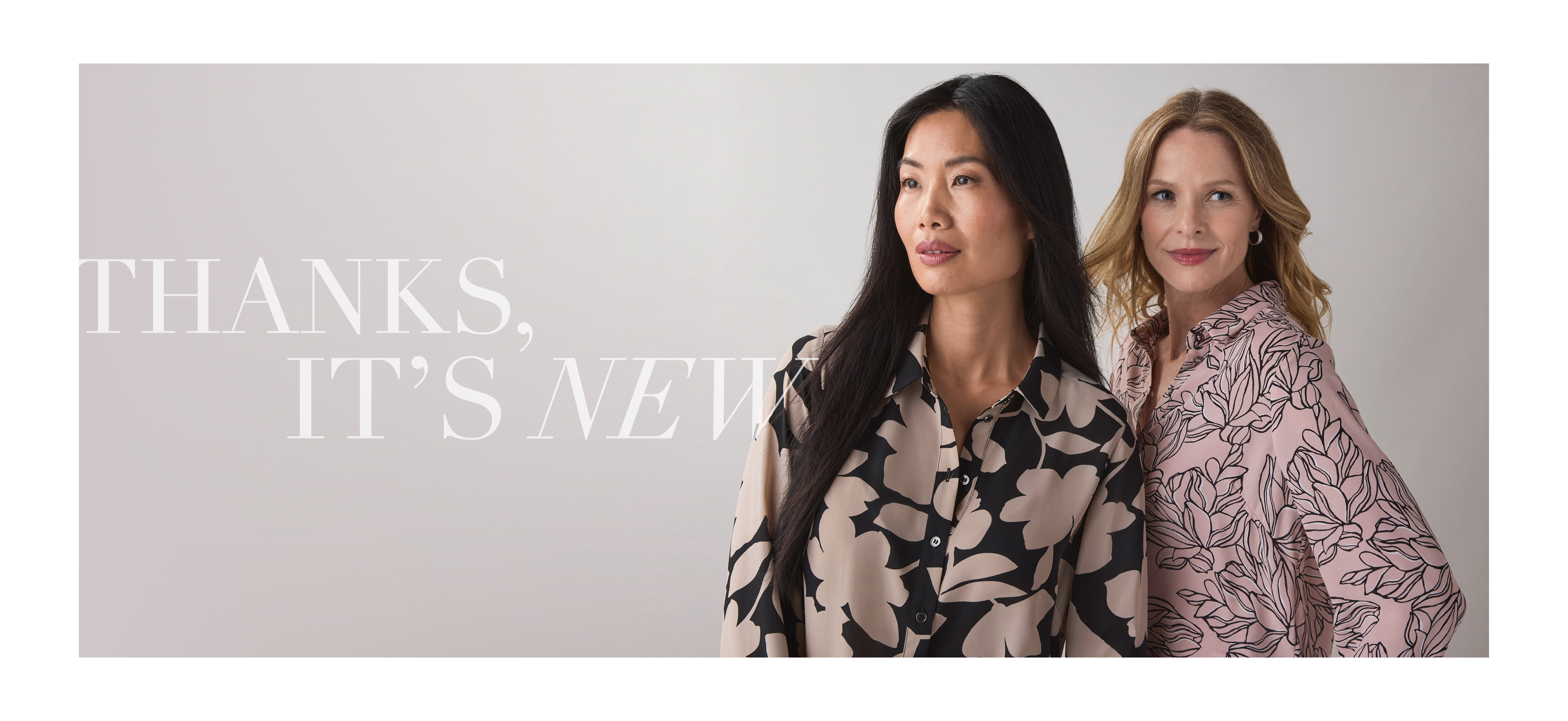 Two women posing with the text 