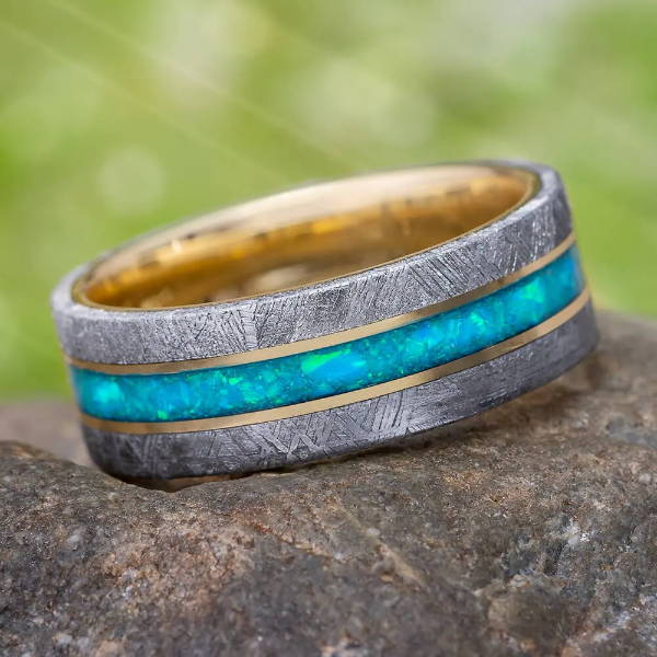 Unique Blue Opal Men's Ring