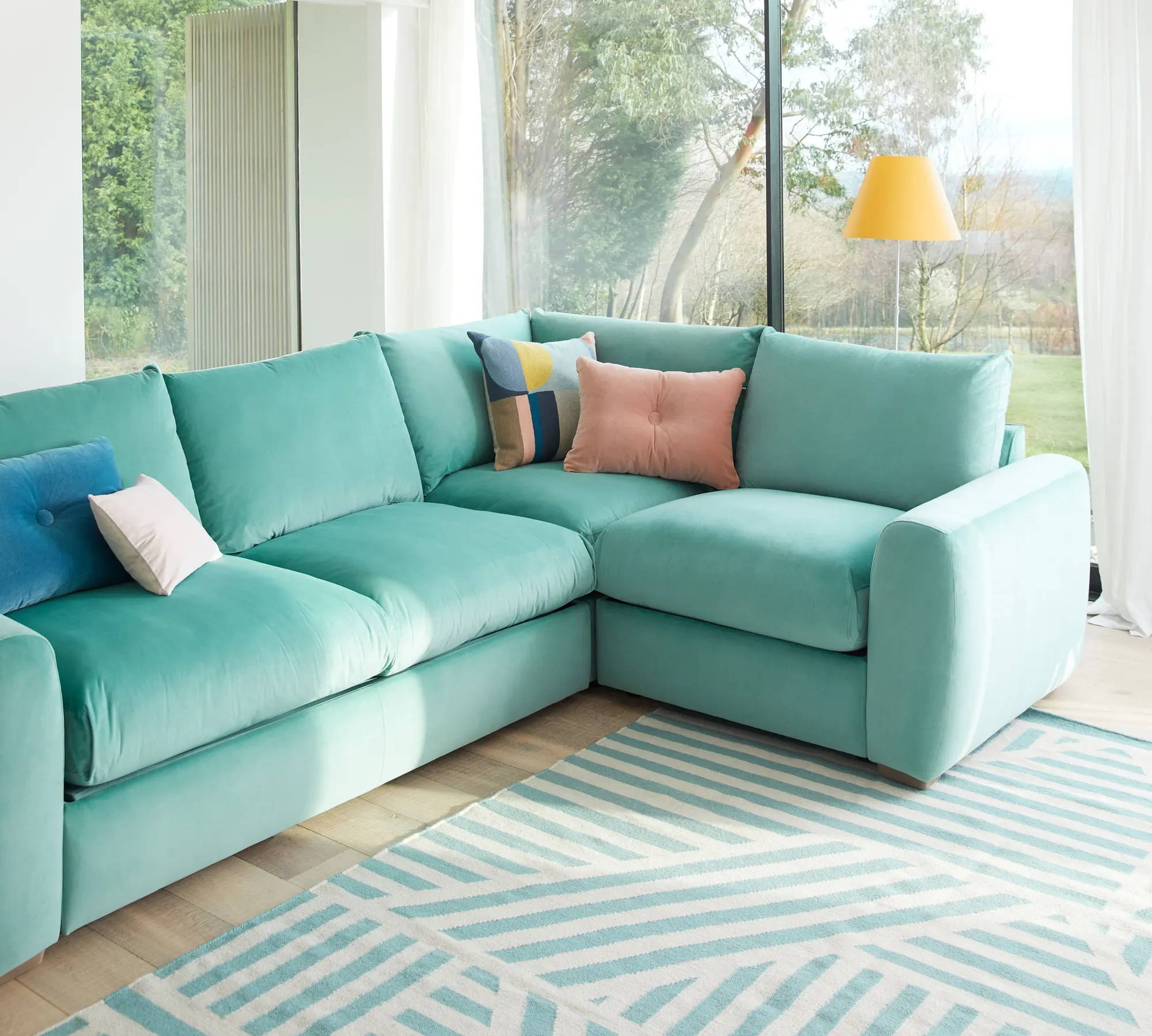 Teal Plush Corner Sofa