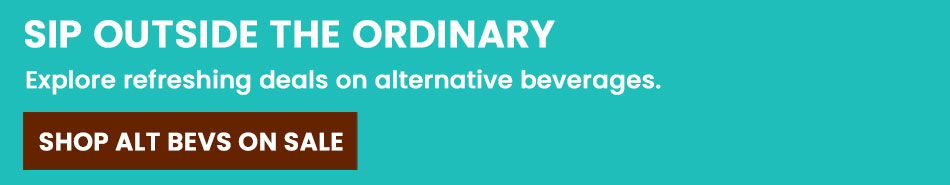 Promotional banner for alternative beverages sale.