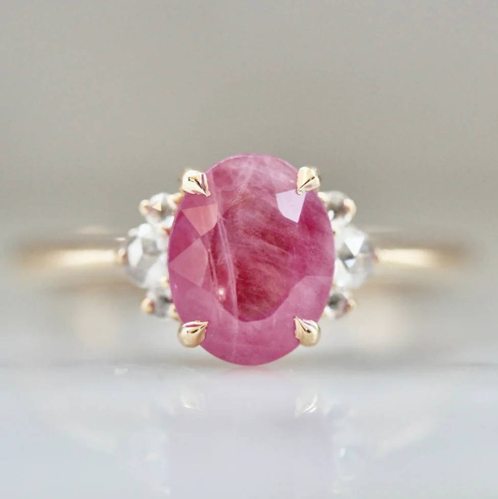pink oval cut opalescent sapphire ring