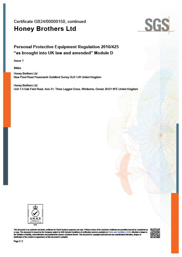 Certificate document for Honey Brothers Ltd, including registration details and contact information.