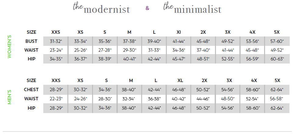 The Modernist and Minimalist White Coat Size Charts