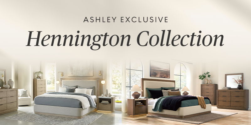 Ashley Exclusive Hennington Collection showcasing bedroom furniture and decor.