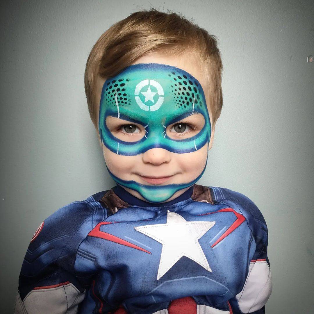 Captain American superhero face paint boy