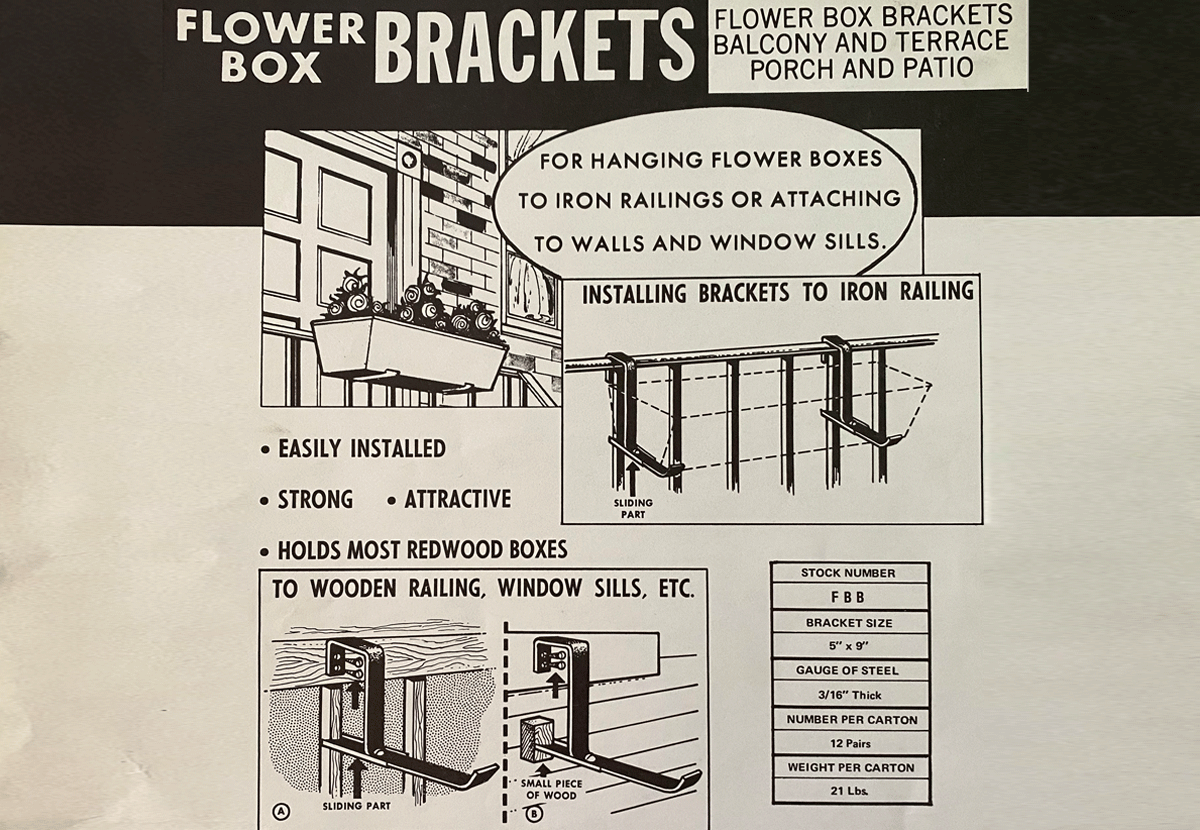 Document highlighting introduction of flower box railing brackets