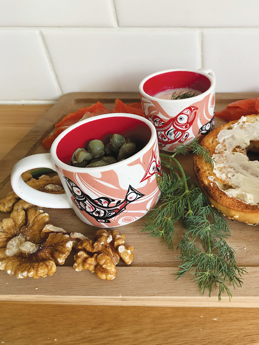 Salmon Ceramic Espresso Mugs by Corey Bulpitt, Haida