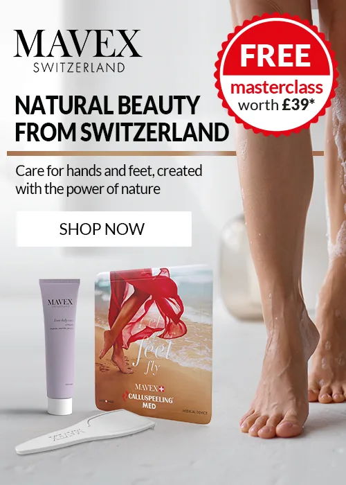 Mavex Switzerland natural beauty products for hands and feet with promotional masterclass offer.