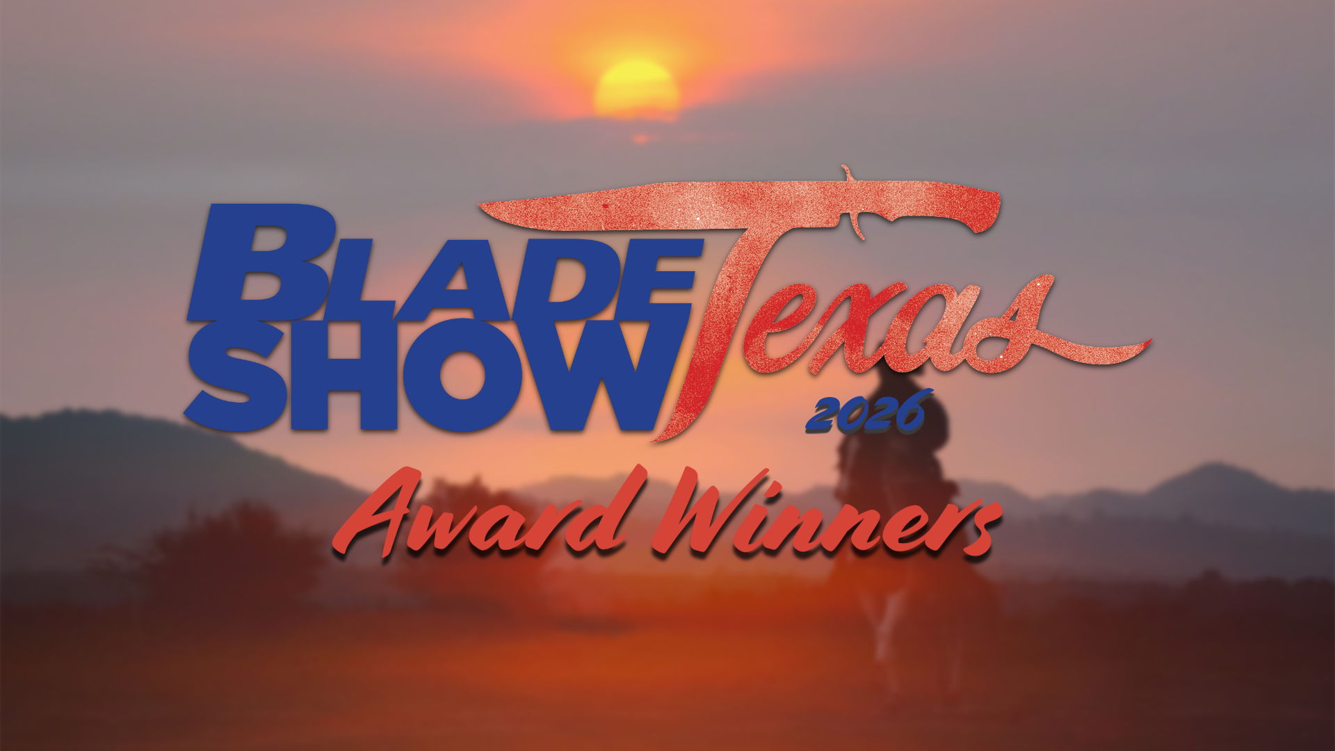 Blade Show Texas Award Winner with sunset backdrop.