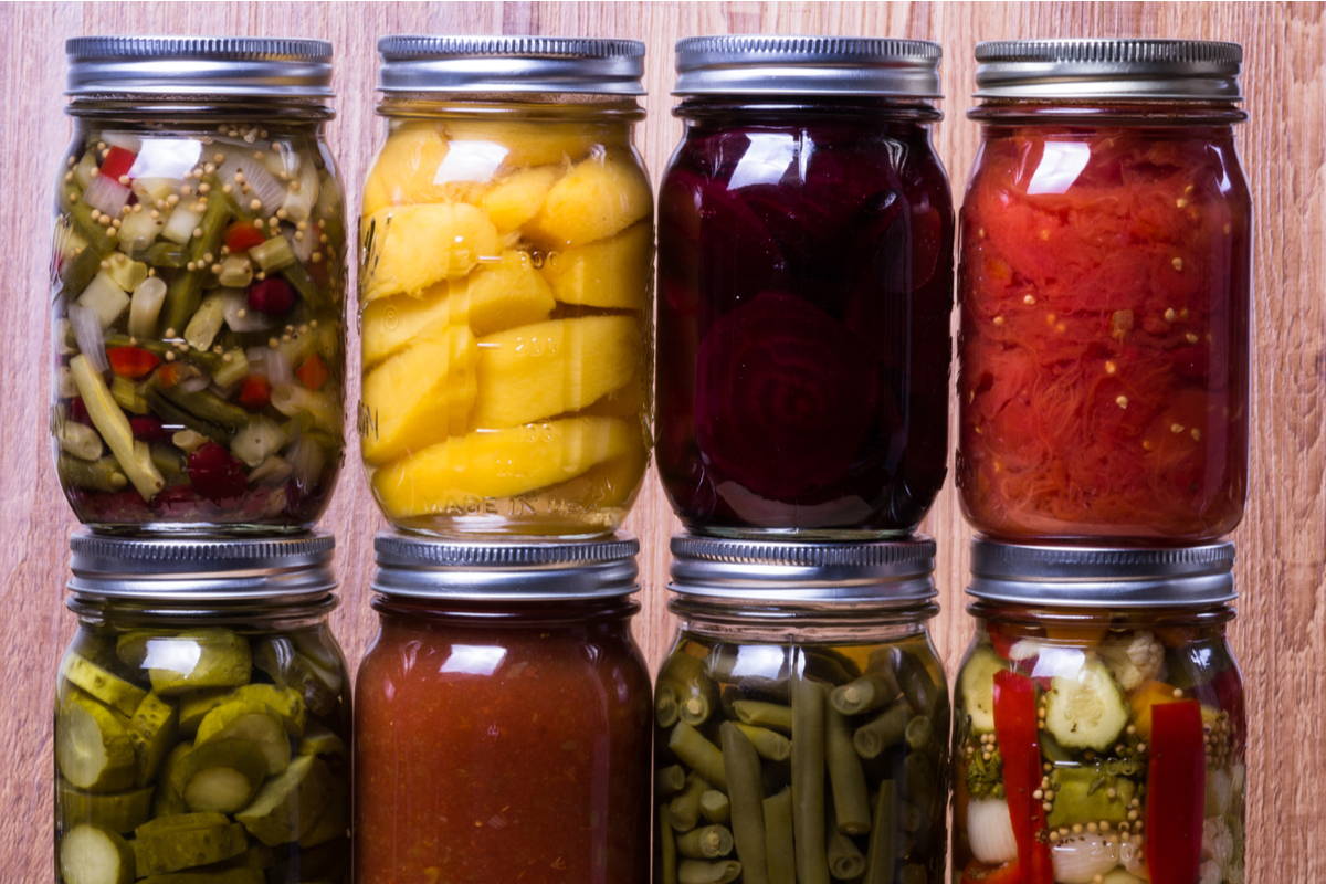 Mason jars with food products inside