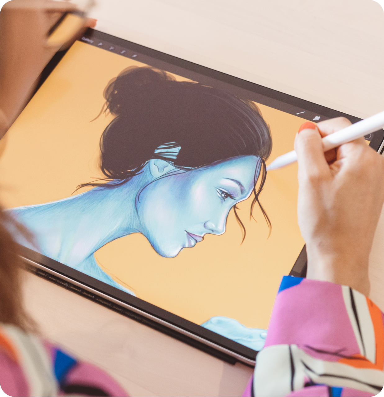 Illustration of a woman on an iPad