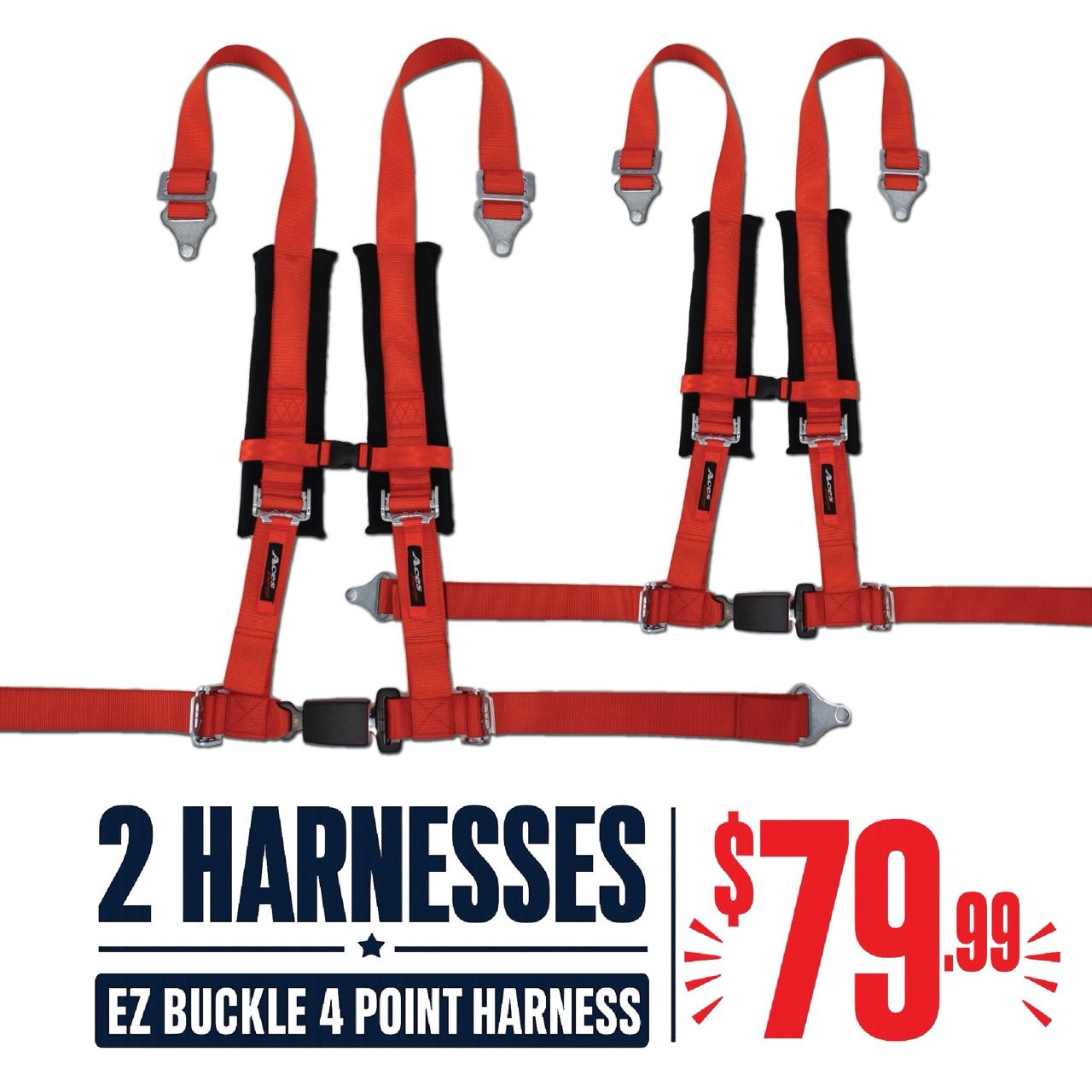 Two red harnesses with price $79.99 and text 