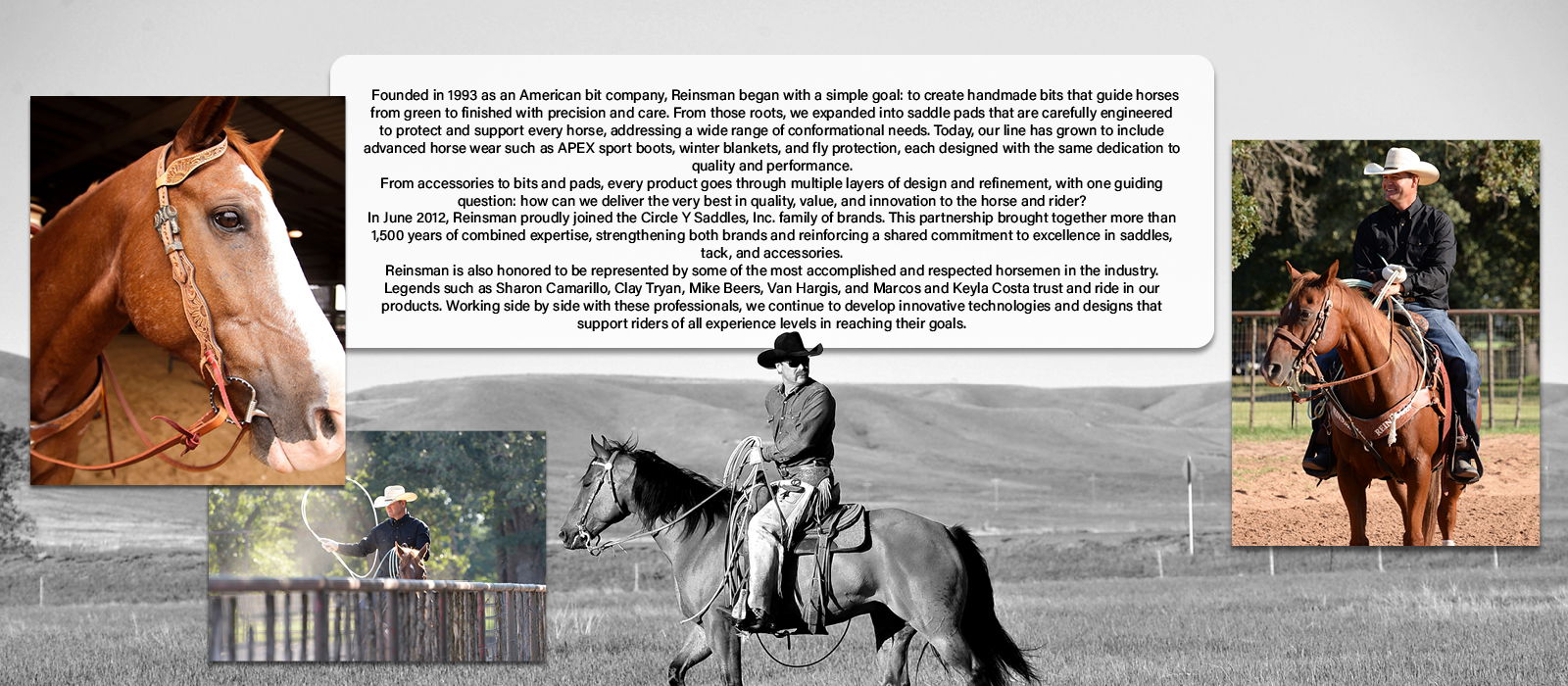 Collage of horse riding images with accompanying text about equestrian experiences.