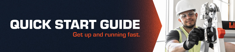 Quick Start Guide with a worker using a tool.