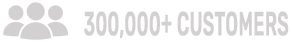Graphic showing 300,000+ customers with three user icons.