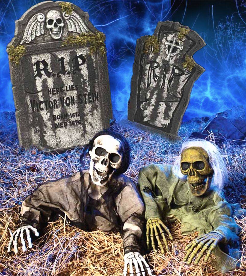 Tombstones and skeleton grave breakers. Shop all Halloween decorating kits.
