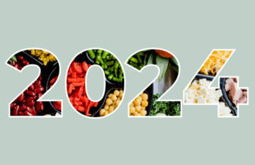 2024 made of colorful food images on a light green background.