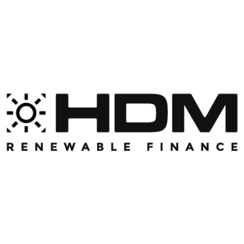Logo for HDM Renewable Finance with sun graphic.