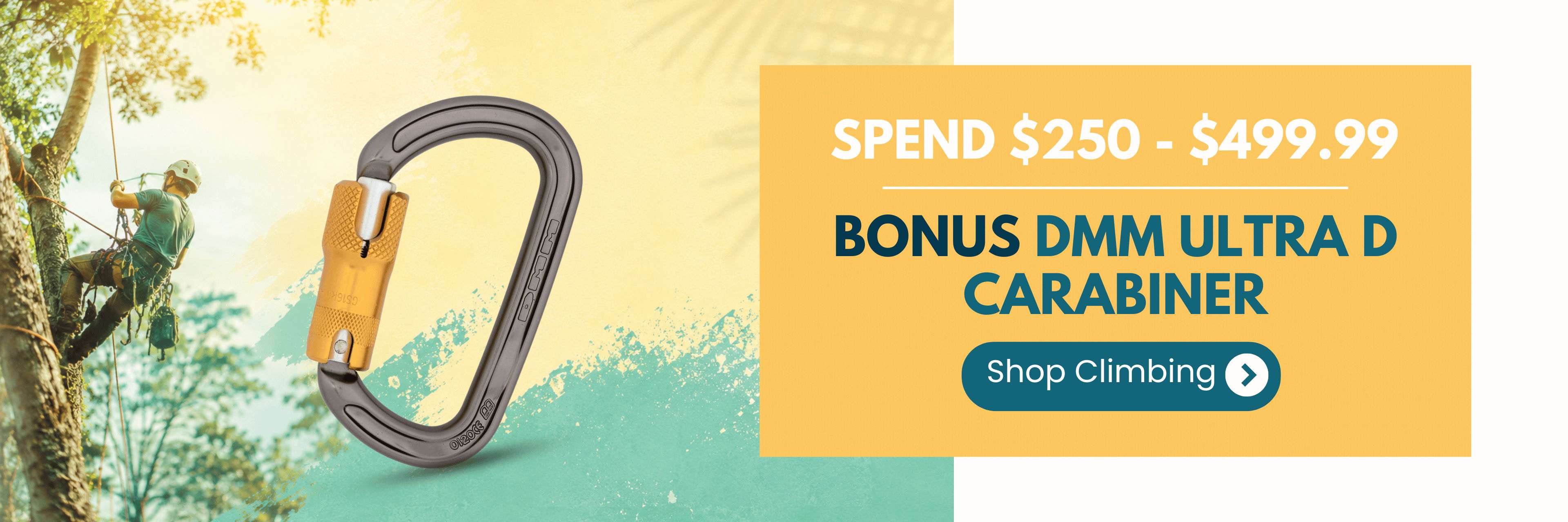 Bonus DMM Ultra D carabiner promotional image. Spring sale price listed.