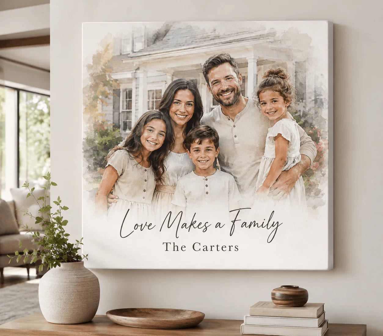 Family portrait with text: 